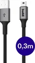 Buddi Flex USB-A naar Mini USB Kabel 12W Fast Charge 30CM Zwart