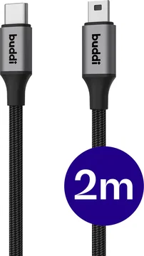 Buddi Flex USB-C naar Mini USB Kabel 12W Fast Charge 2M Zwart