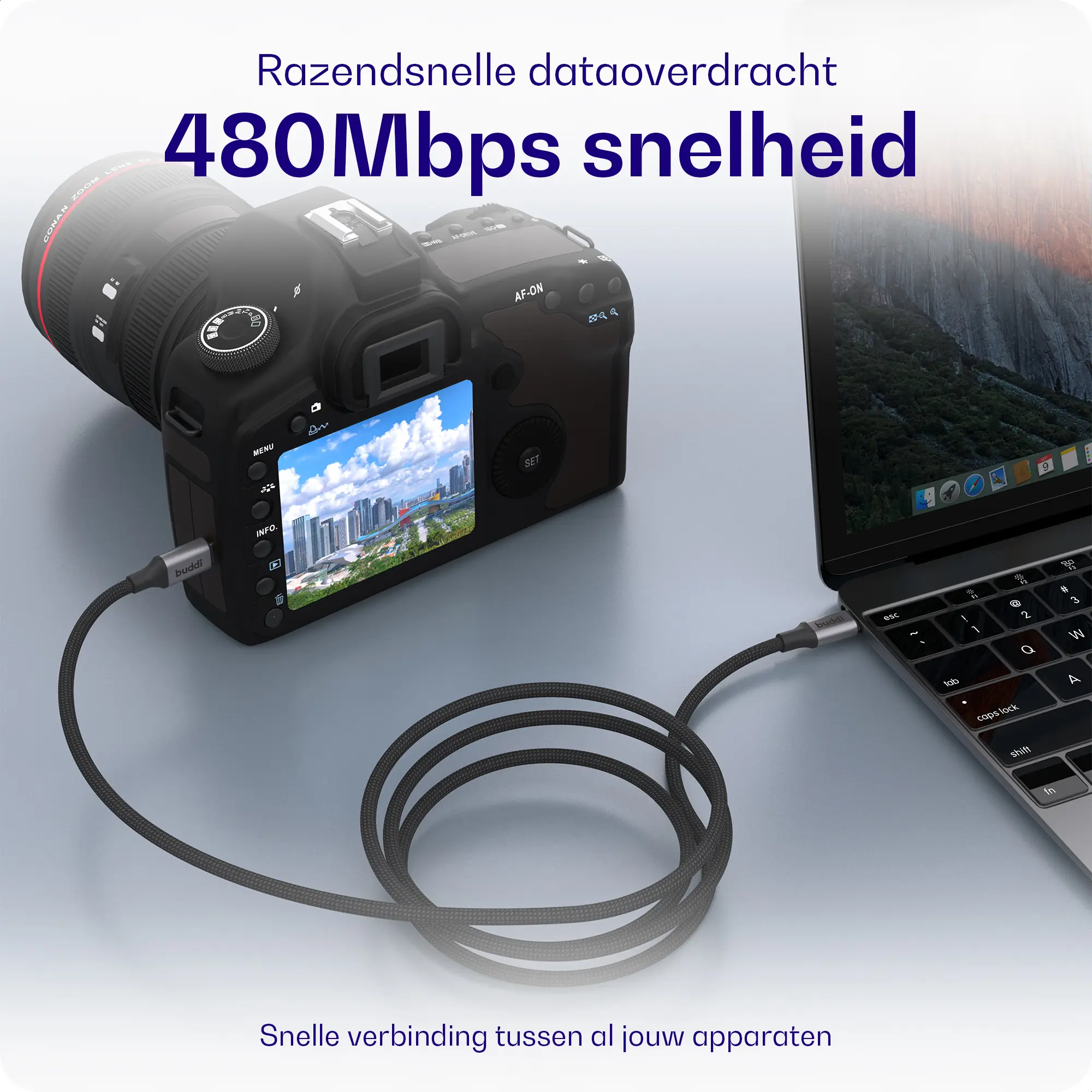 Buddi Flex USB-C naar Mini USB Kabel 12W Fast Charge 2M Zwart afbeelding 3