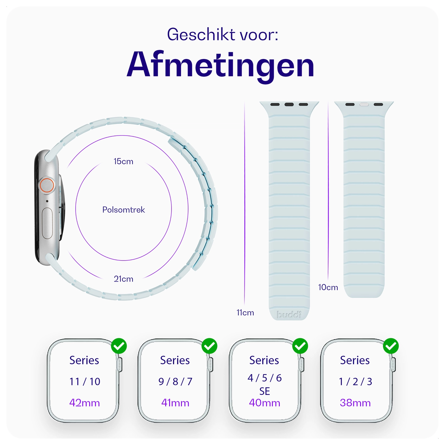 Buddi Fuse Magnetisch Apple Watch Bandje - 1-11/SE - 38/40/41/42MM Lichtblauw afbeelding 7