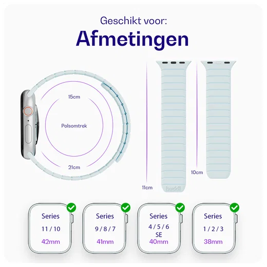 Buddi Fuse Magnetisch Apple Watch Bandje - 1-11/SE - 38/40/41/42MM Lichtblauw afbeelding 7