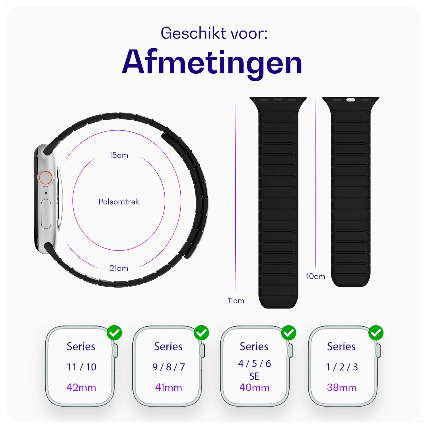 Buddi Fuse Magnetisch Apple Watch Bandje - 1-11/SE - 38/40/41/42MM Grijs afbeelding 6
