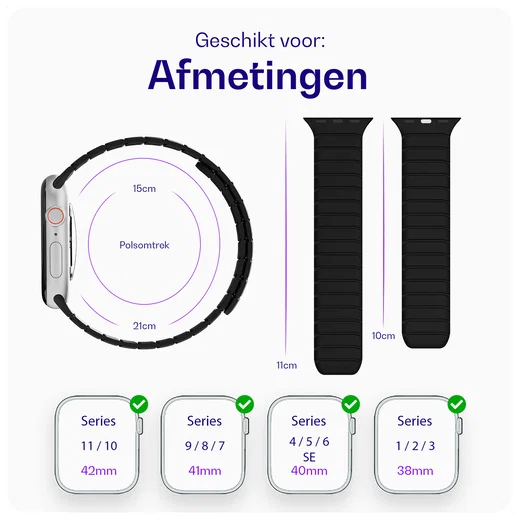 Buddi Fuse Magnetisch Apple Watch Bandje - 1-11/SE - 38/40/41/42MM Grijs afbeelding 6