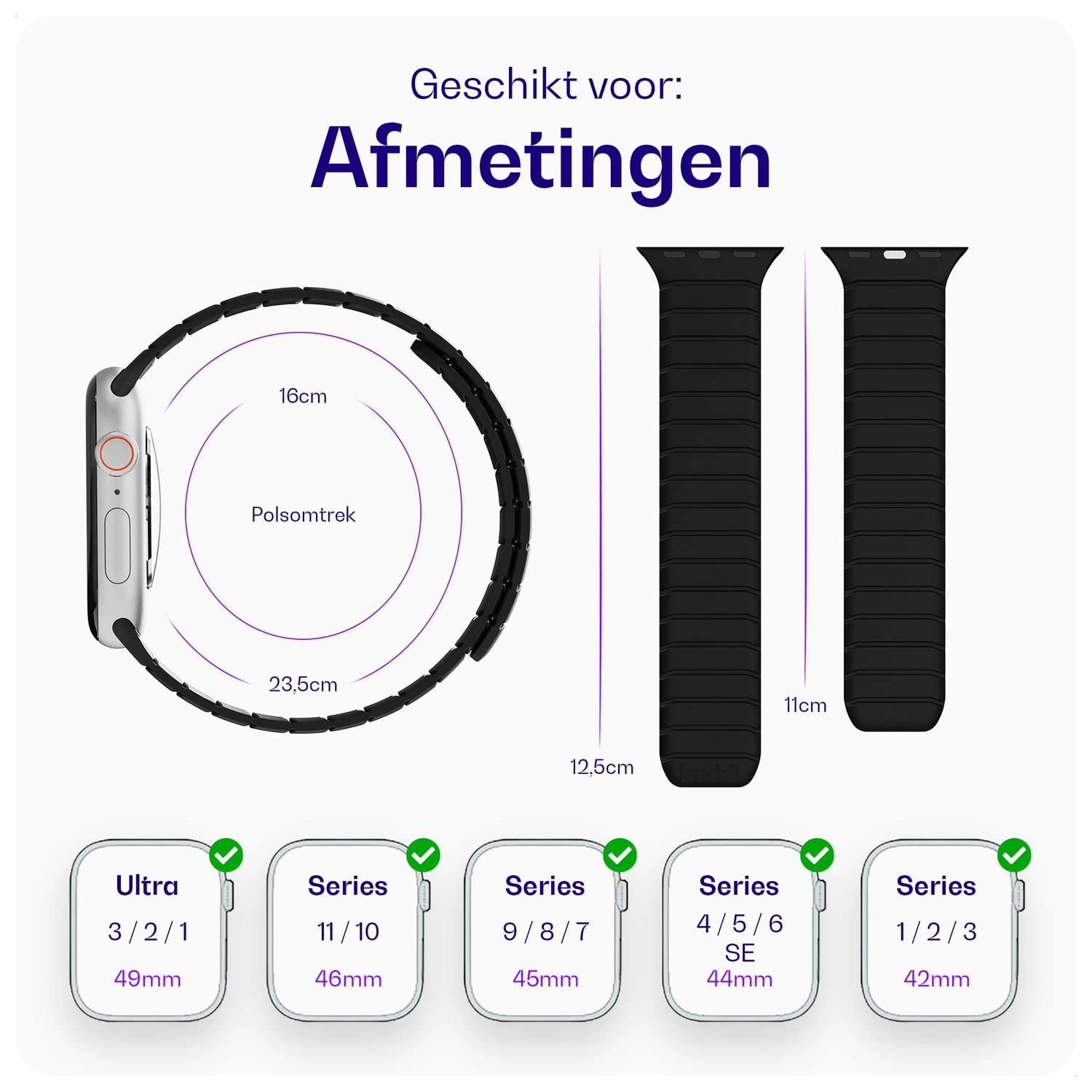 Buddi Fuse Magnetic Apple Watch Bandje 1-11/SE/Ultra 49/46/45/44MM Zwart afbeelding 7