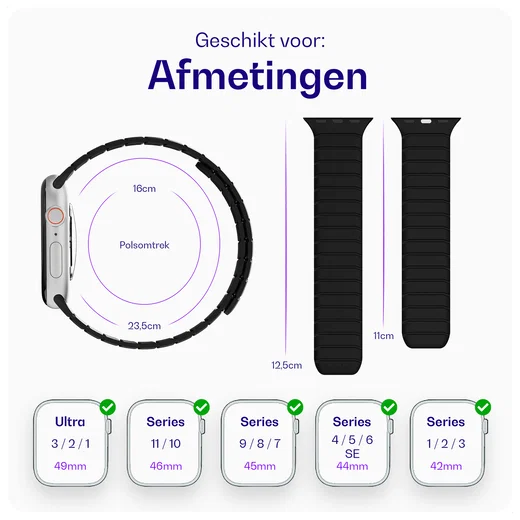 Buddi Fuse Magnetic Apple Watch Bandje 1-11/SE/Ultra 49/46/45/44MM Zwart afbeelding 7