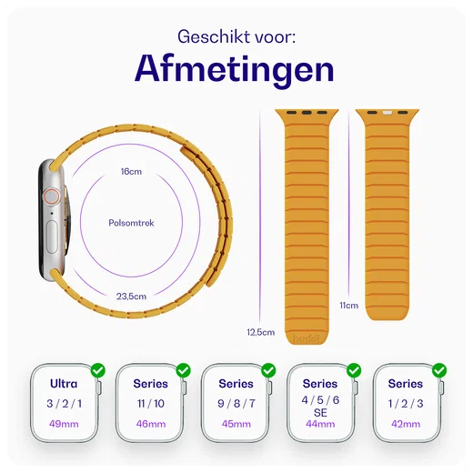 Buddi Fuse Magnetic Apple Watch Bandje 1-11/SE/Ultra 49/46/45/44MM Geel afbeelding 7