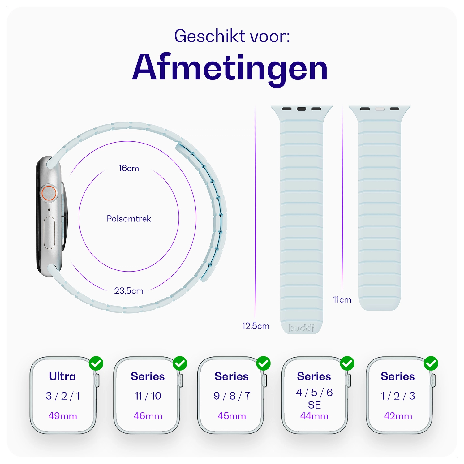 Buddi Fuse Magnetic Apple Watch Bandje 1-11/SE/Ultra 49/46/45/44MM Lichtblauw afbeelding 7