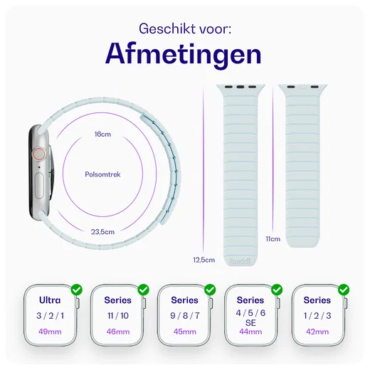 Buddi Fuse Magnetic Apple Watch Bandje 1-11/SE/Ultra 49/46/45/44MM Lichtblauw afbeelding 7