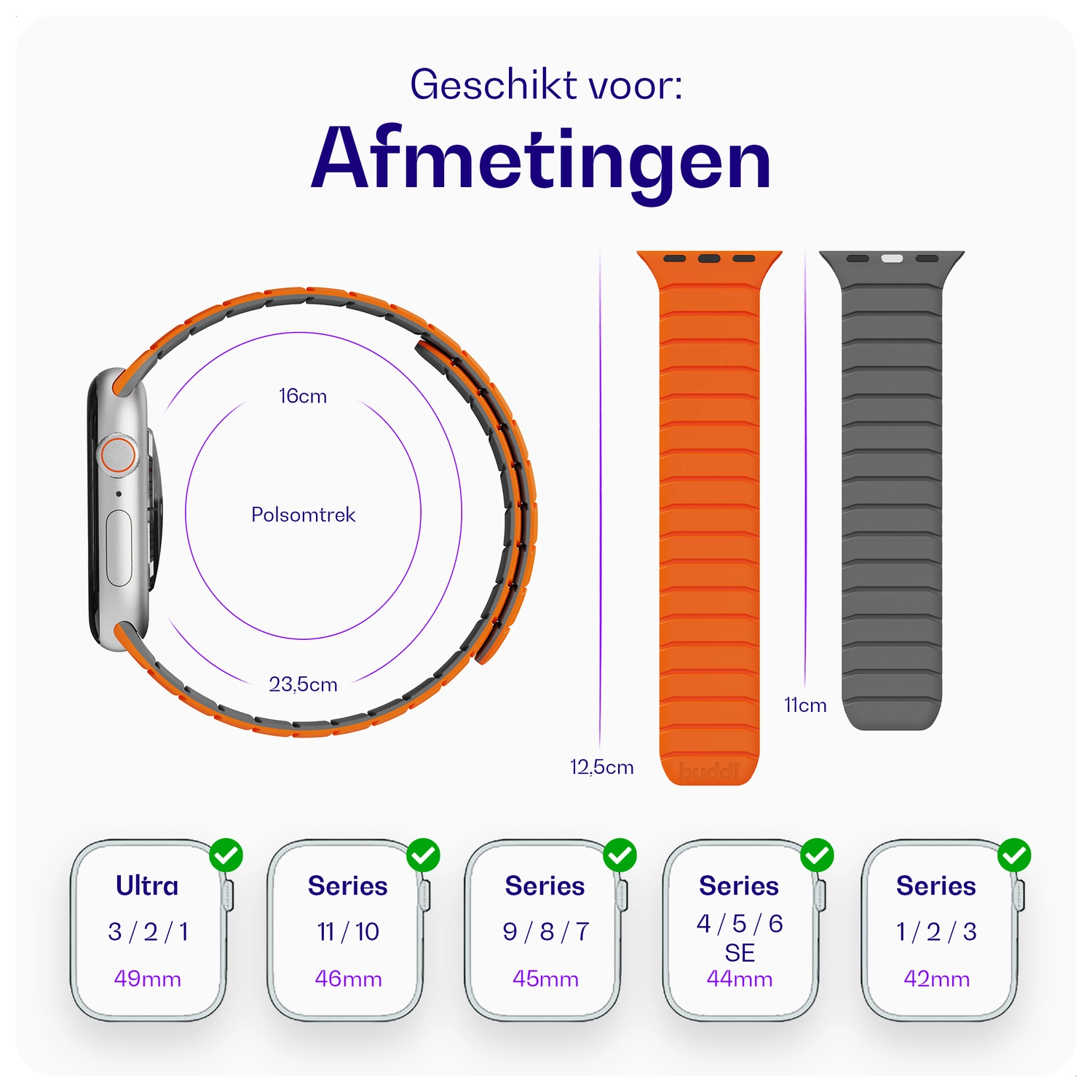 Buddi Fuse Magnetic Apple Watch Bandje 1-11/SE/Ultra 49/46/45/44MM Oranje afbeelding 7