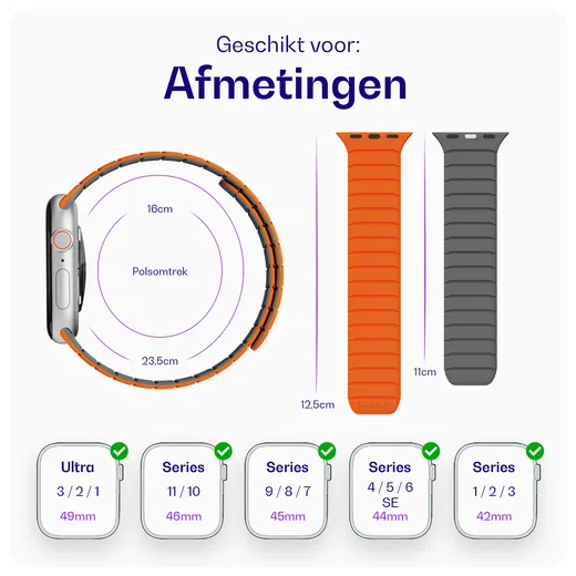 Buddi Fuse Magnetic Apple Watch Bandje 1-11/SE/Ultra 49/46/45/44MM Oranje afbeelding 7