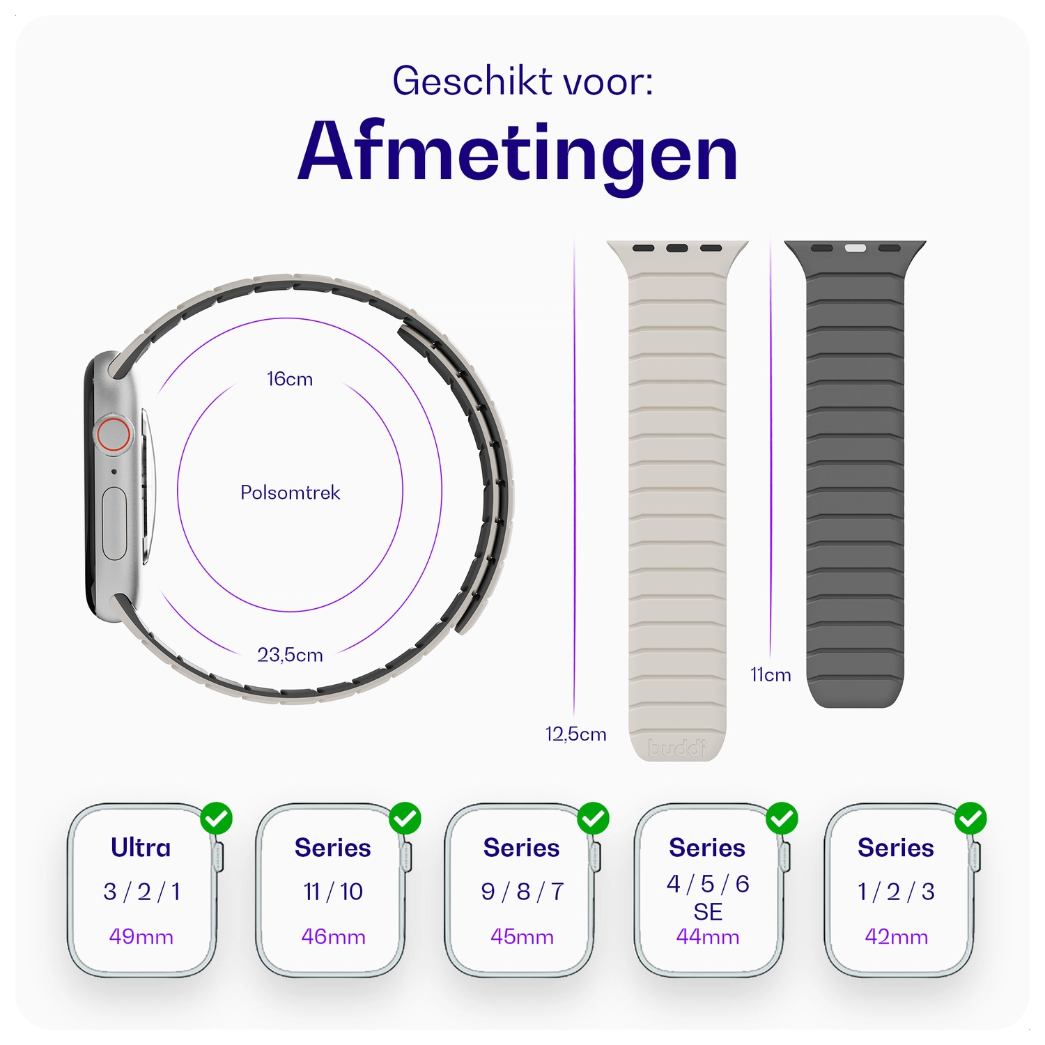 Buddi Fuse Magnetic Apple Watch Bandje 1-11/SE/Ultra 49/46/45/44MM Sterrenlicht afbeelding 7