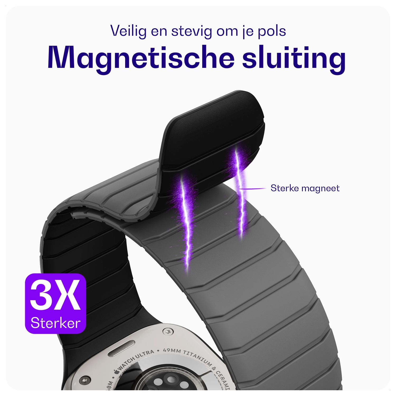 Buddi Fuse Magnetic Apple Watch Bandje 1-11/SE/Ultra 49/46/45/44MM Grijs afbeelding 3