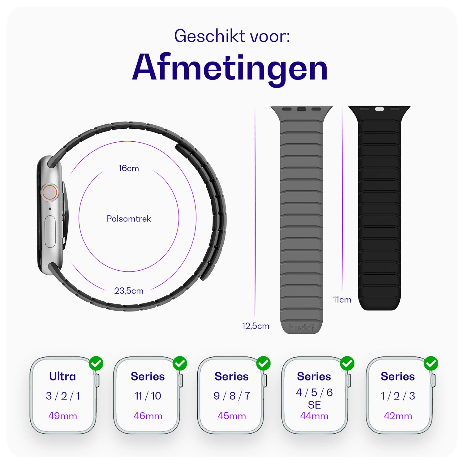 Buddi Fuse Magnetic Apple Watch Bandje 1-11/SE/Ultra 49/46/45/44MM Grijs afbeelding 7
