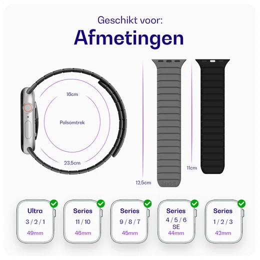 Buddi Fuse Magnetic Apple Watch Bandje 1-11/SE/Ultra 49/46/45/44MM Grijs afbeelding 7