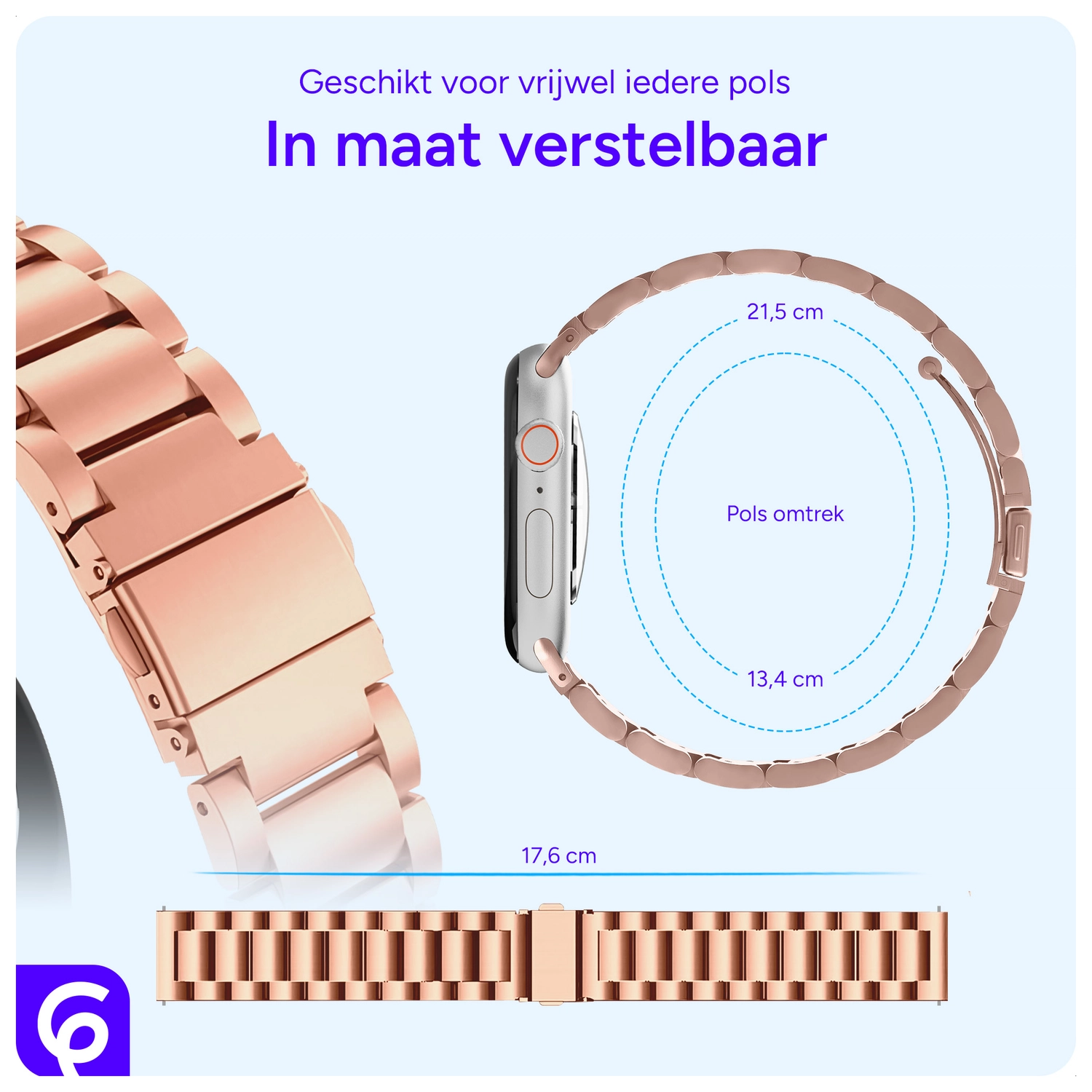 SBG RVS - Apple Watch Bandje - 1-11/SE - 38/40/41/42MM - Rose Goud afbeelding 5