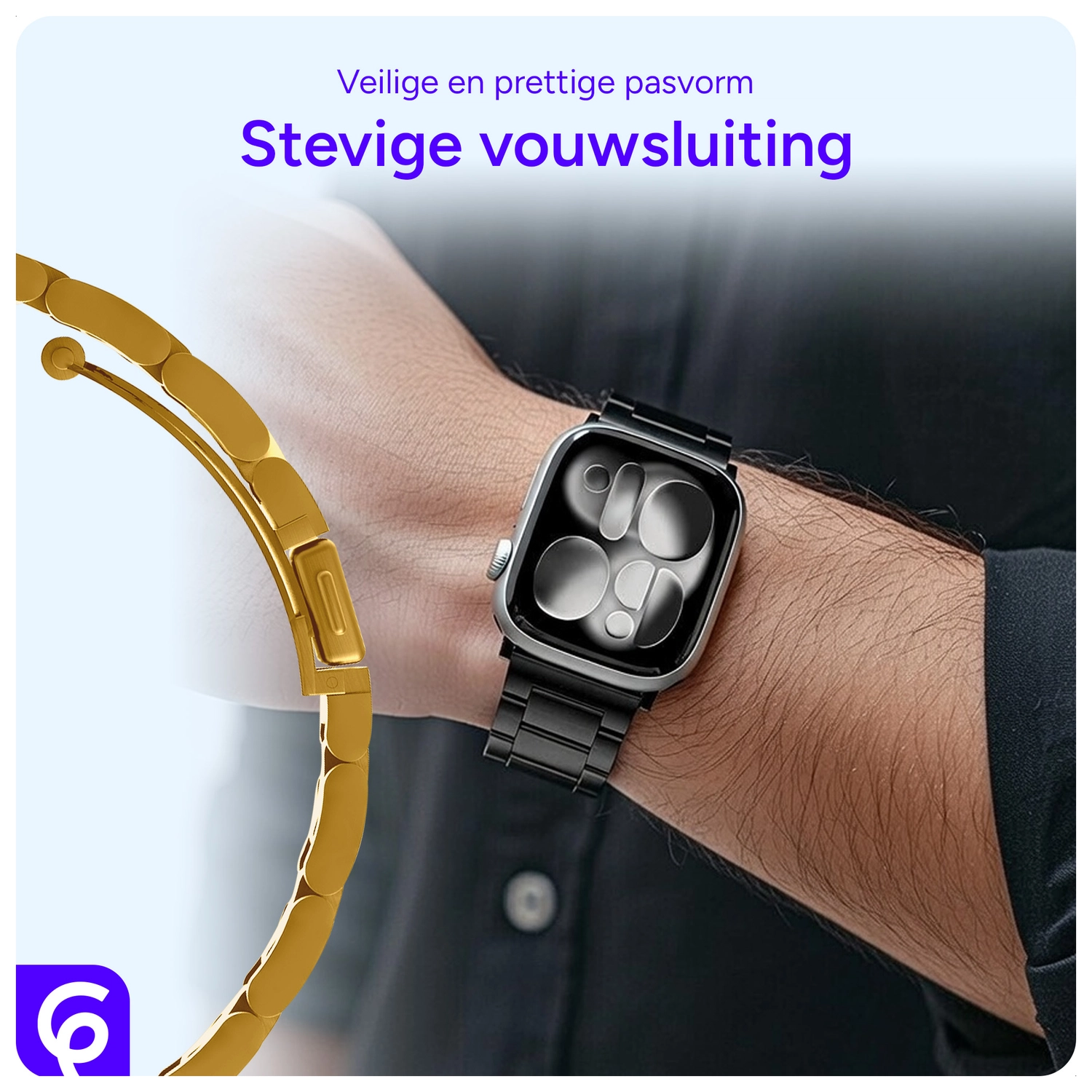 SBG RVS - Apple Watch Bandje - 1-11/SE - 38/40/41/42MM - Goud afbeelding 2