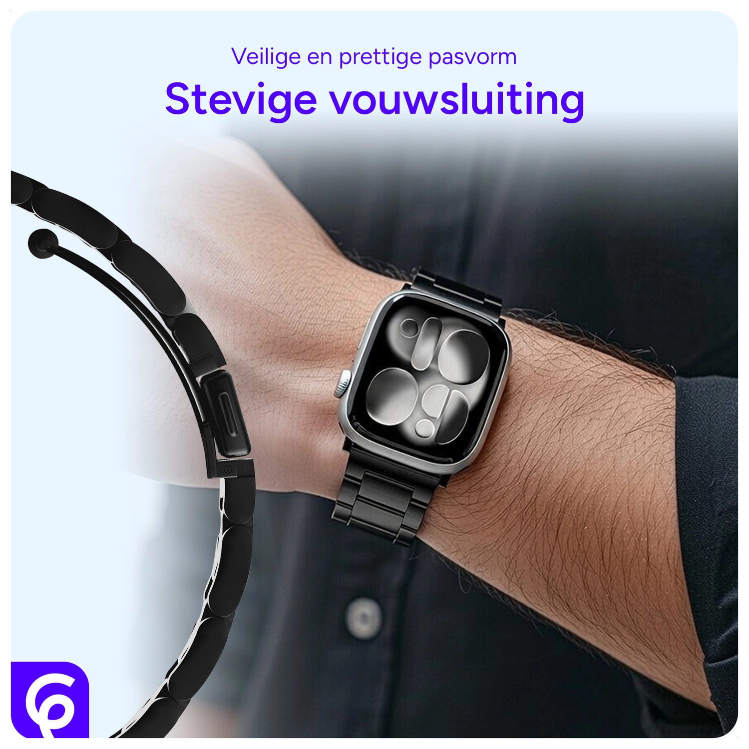 SBG RVS - Apple Watch Bandje - 1-11/SE - 38/40/41/42MM - Zwart afbeelding 2