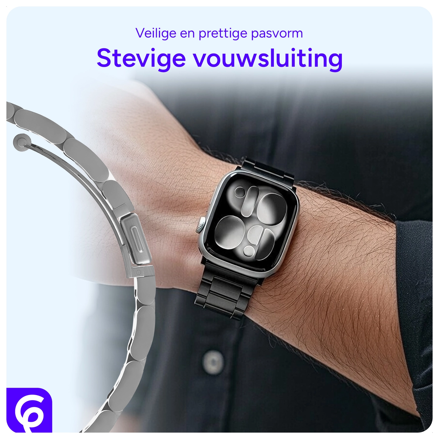 SBG RVS - Apple Watch Bandje - 1-11/SE/Ultra - 49/46/45/44/42MM - Zilver afbeelding 2