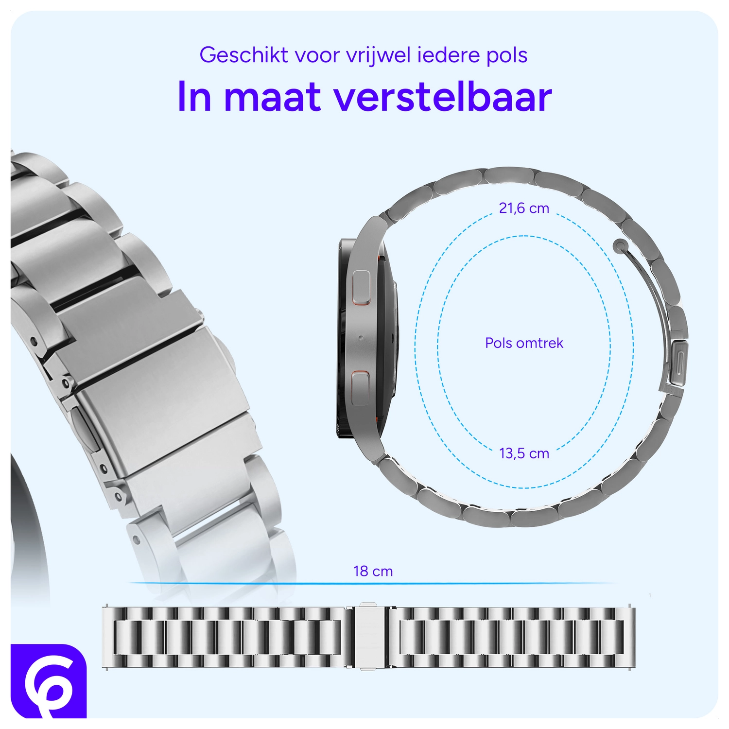 SBG RVS - Universeel Smartwatch / Horloge Bandje Schakels 20MM - Zilver afbeelding 5