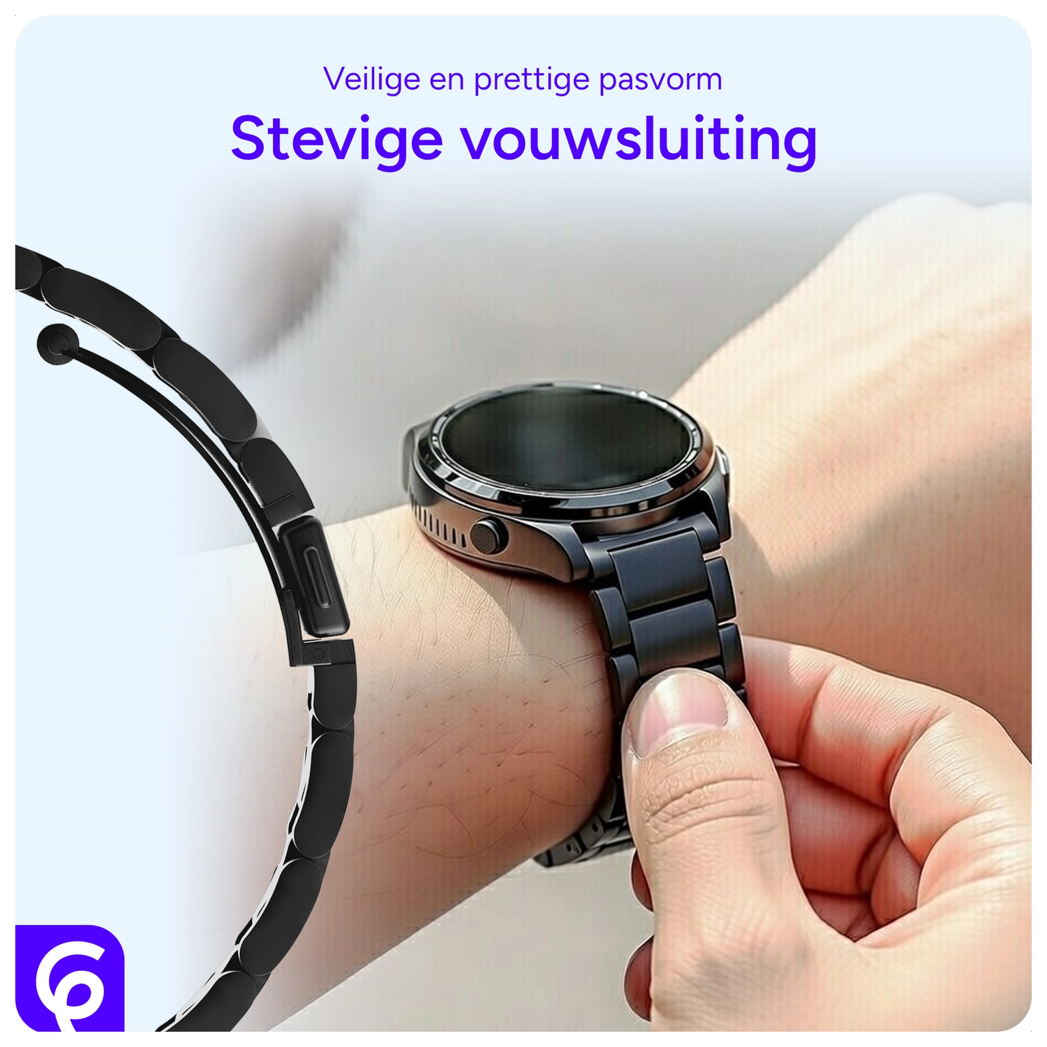 SBG RVS - Universeel Smartwatch / Horloge Bandje Schakels 20MM - Zwart afbeelding 2