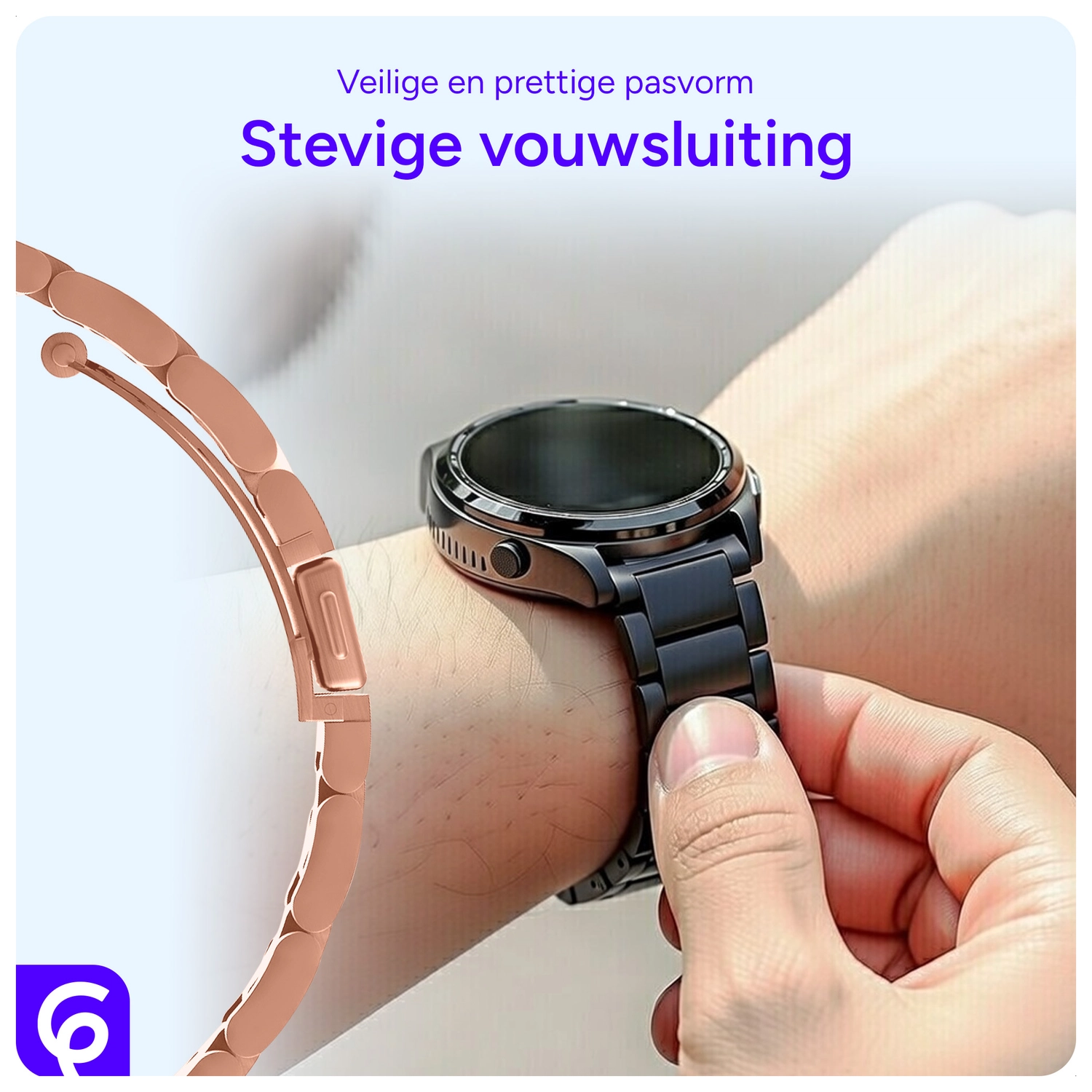 SBG RVS - Universeel Smartwatch / Horloge Bandje Schakels 22MM - Rose Goud afbeelding 2