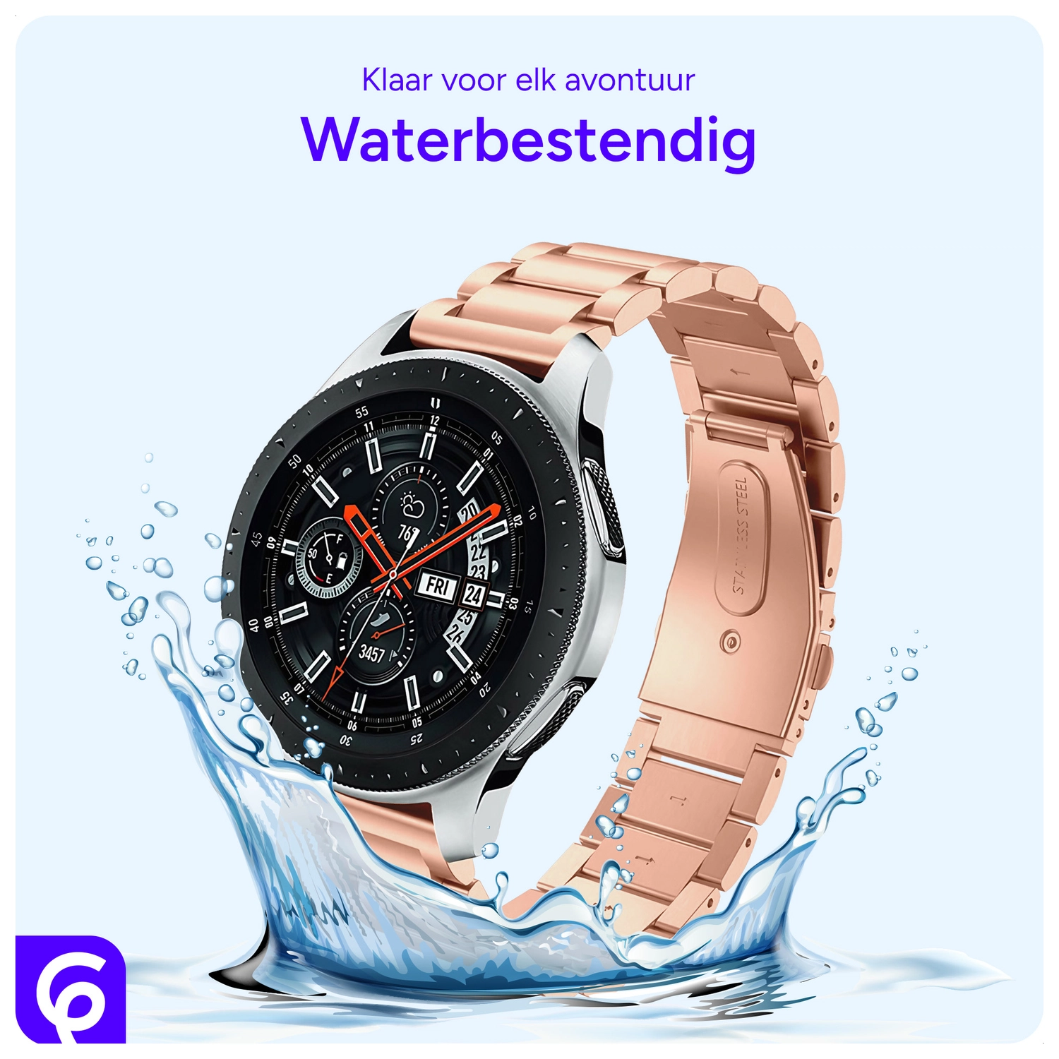 SBG RVS - Universeel Smartwatch / Horloge Bandje Schakels 22MM - Rose Goud afbeelding 3