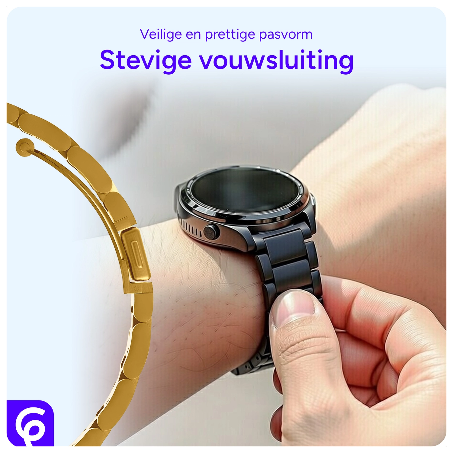 SBG RVS - Universeel Smartwatch / Horloge Bandje Schakels 22MM - Goud afbeelding 2