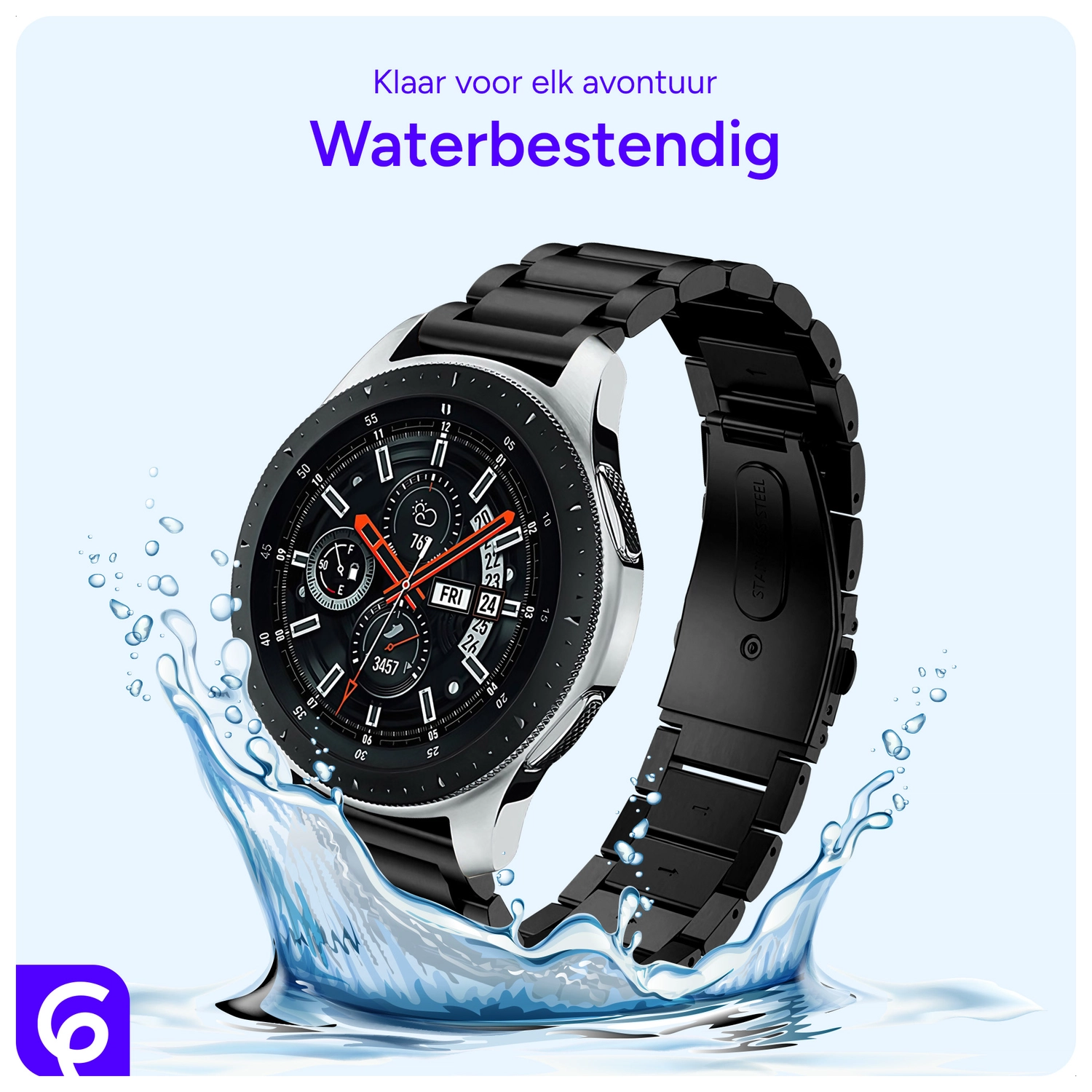 SBG RVS - Universeel Smartwatch / Horloge Bandje Schakels 22MM - Zwart afbeelding 3