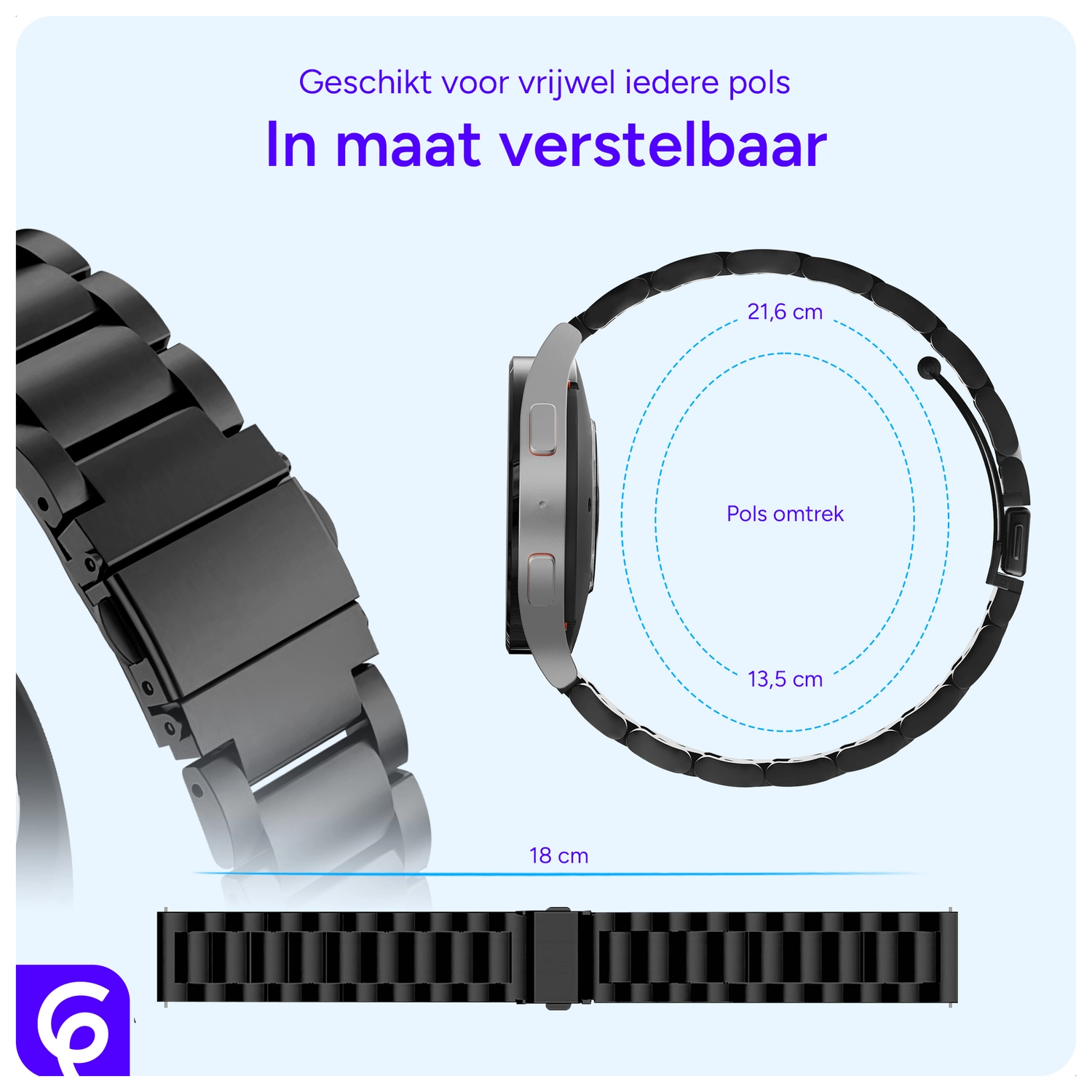 SBG RVS - Samsung Galaxy Watch 8 Bandje Schakels - Zwart afbeelding 5