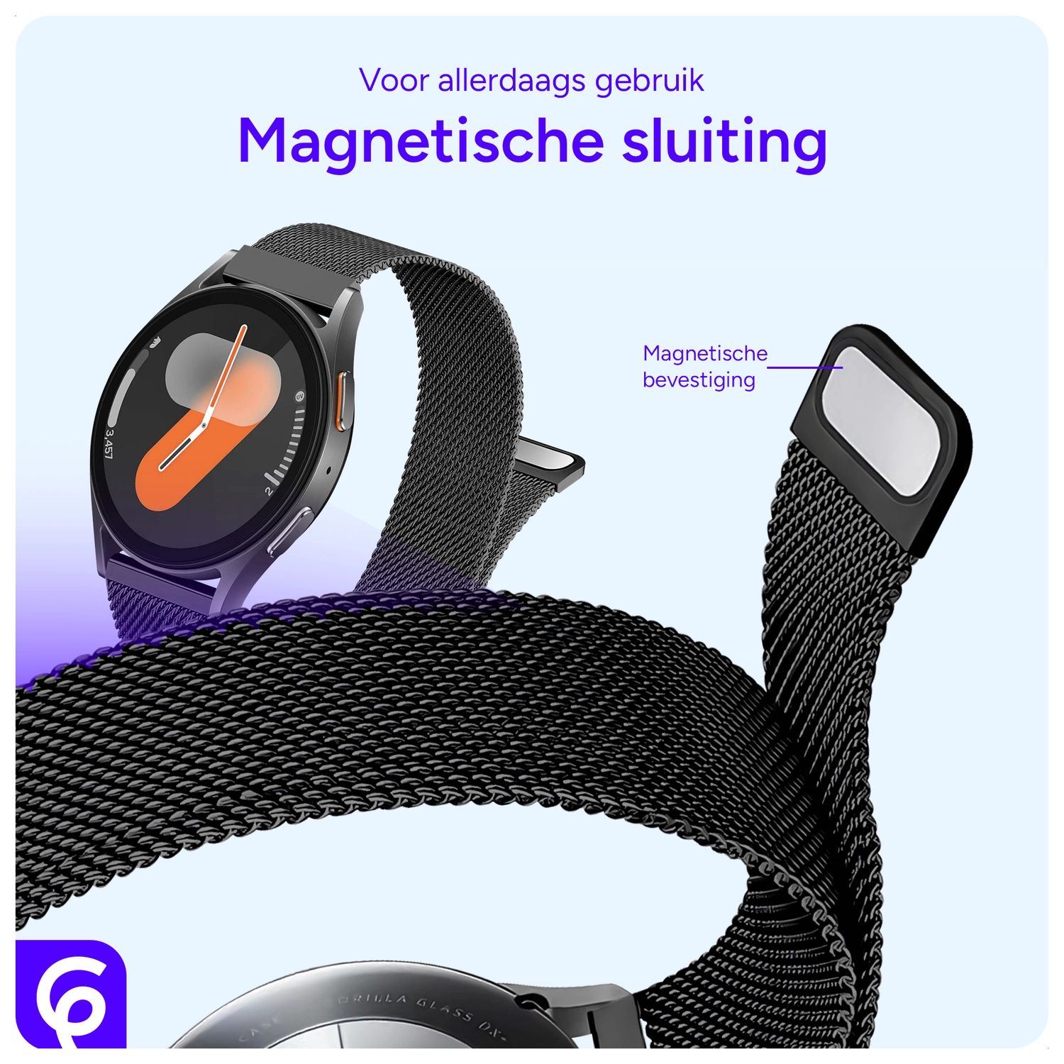 SBG Universeel Smartwatch / Horloge Bandje - Milanees - 20MM - Zwart afbeelding 2