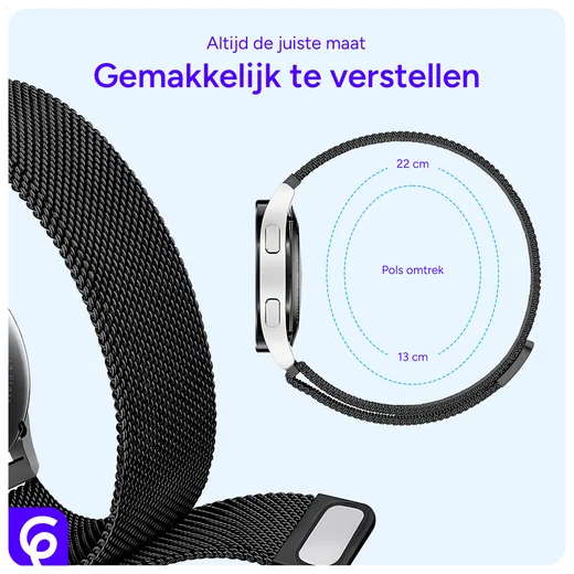SBG Universeel Smartwatch / Horloge Bandje - Milanees - 20MM - Zwart afbeelding 4