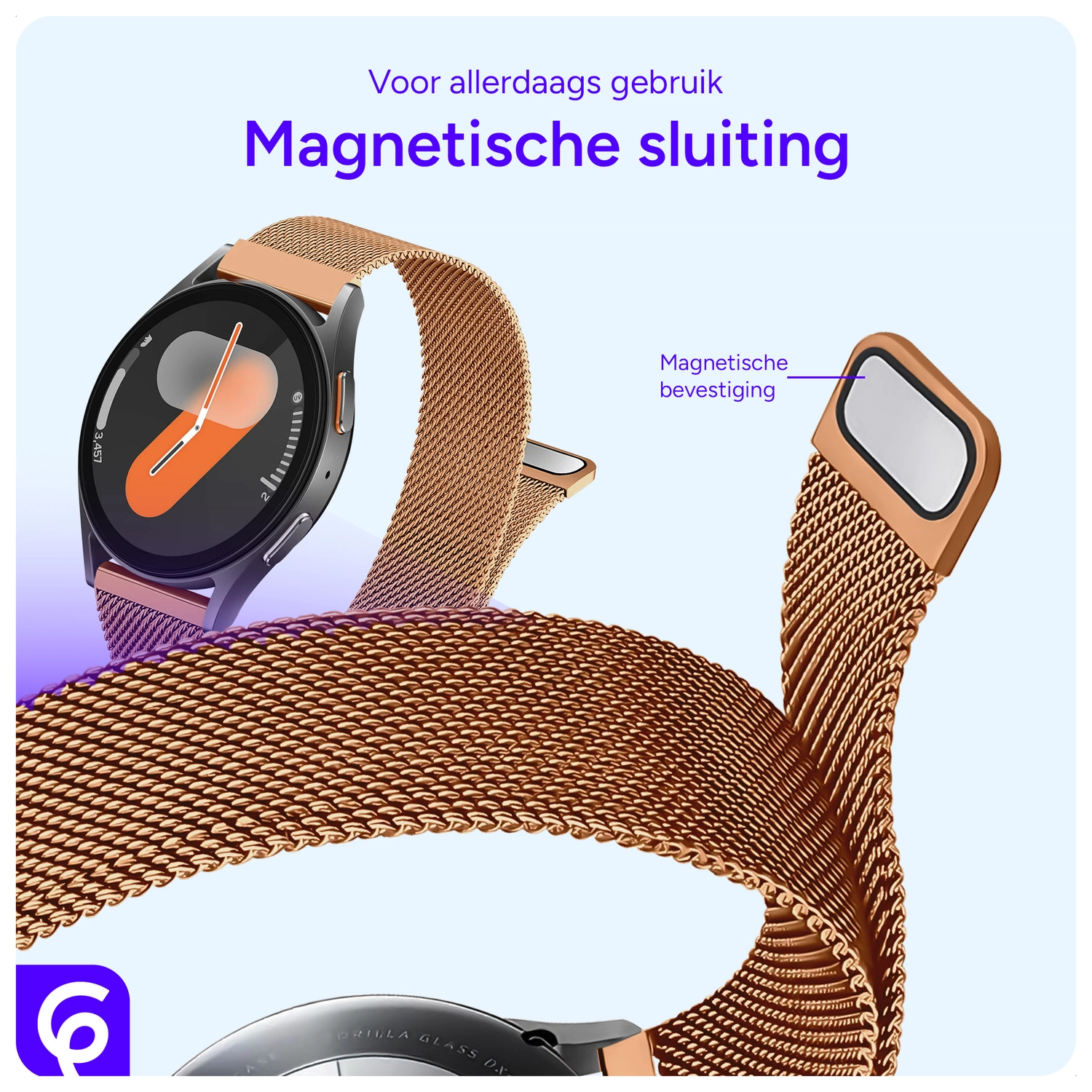 SBG Universeel Smartwatch / Horloge Bandje - Milanees - 20MM - Roze Goud afbeelding 2