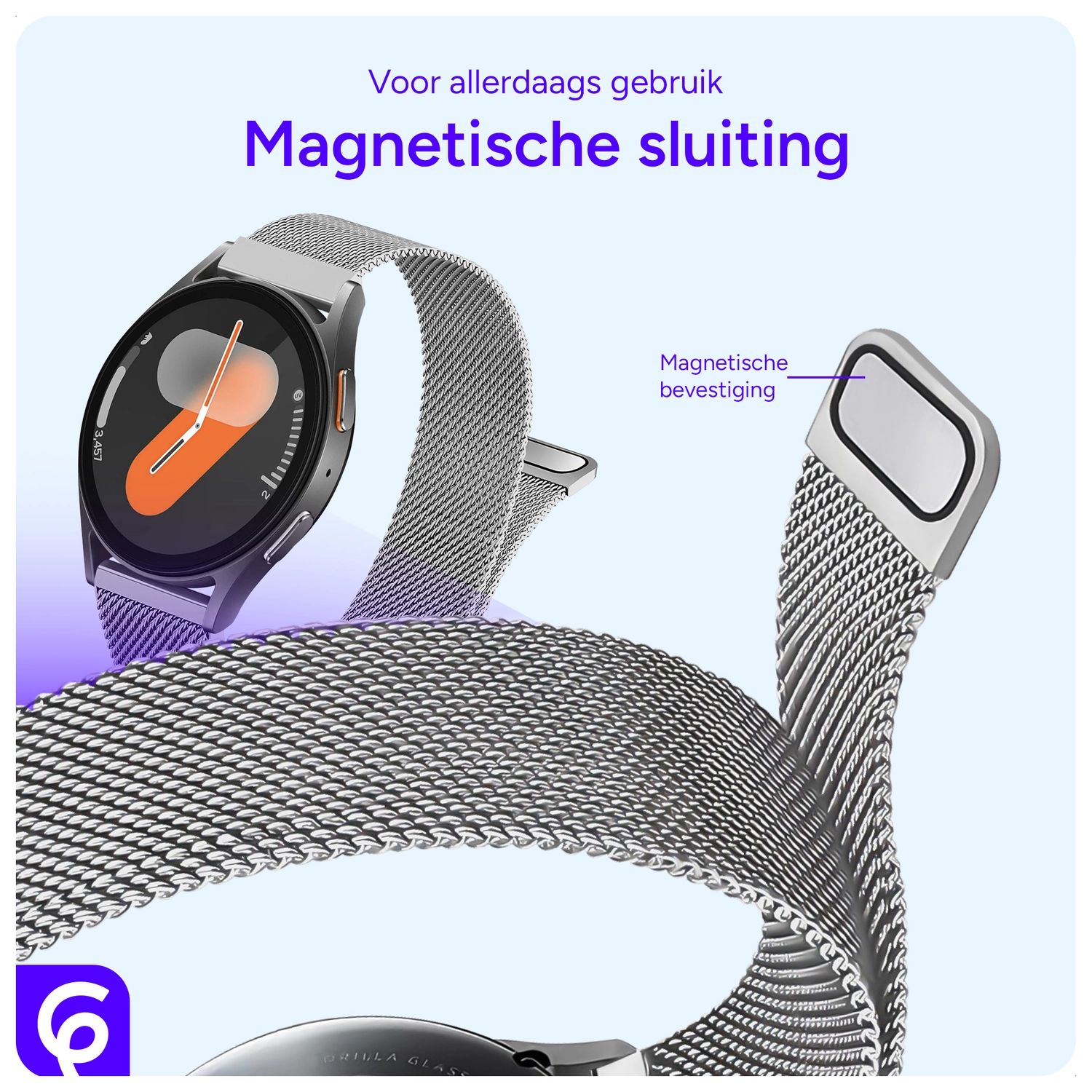 SBG Universeel Smartwatch / Horloge Bandje - Milanees - 22MM - Zilver afbeelding 2