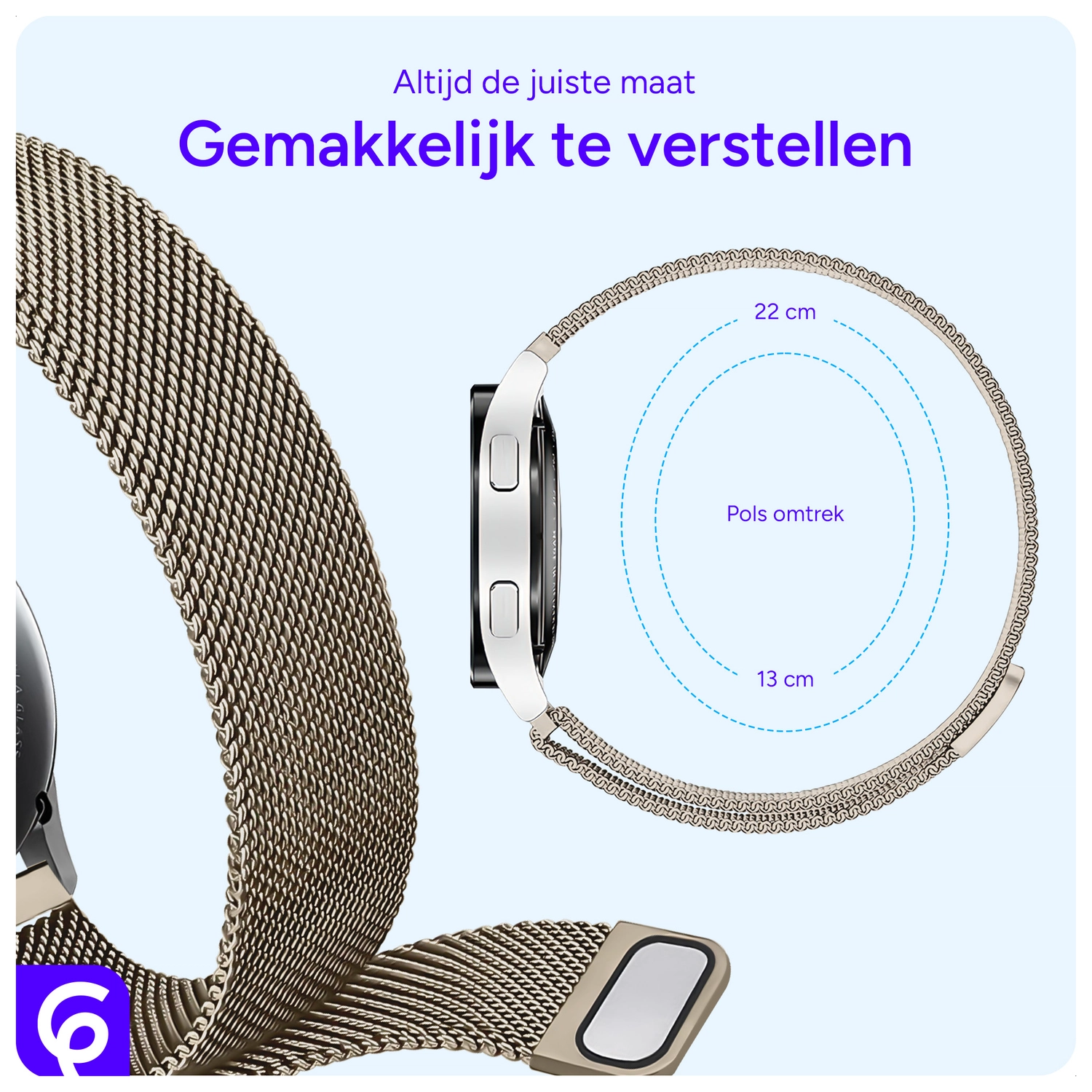 SBG Universeel Smartwatch / Horloge Bandje - Milanees - 22MM - Sterrenlicht afbeelding 4