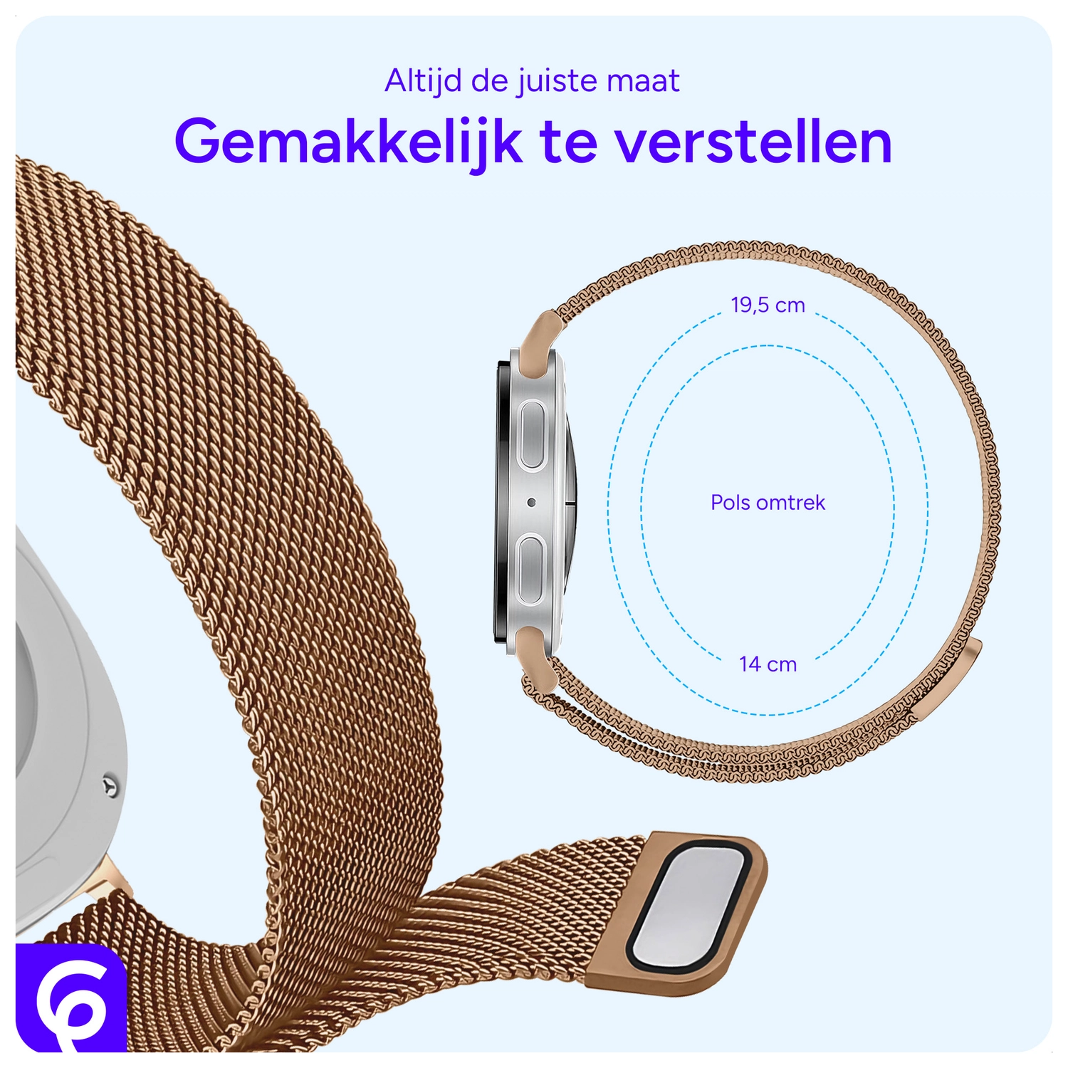SBG Milanees - Samsung Galaxy Watch 8 Bandje - Roze Goud afbeelding 3