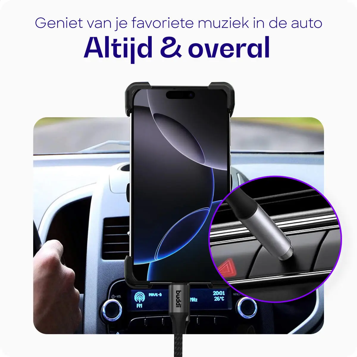Buddi Flex Lightning naar 3.5mm Jack Aux Kabel 2M Zwart afbeelding 2