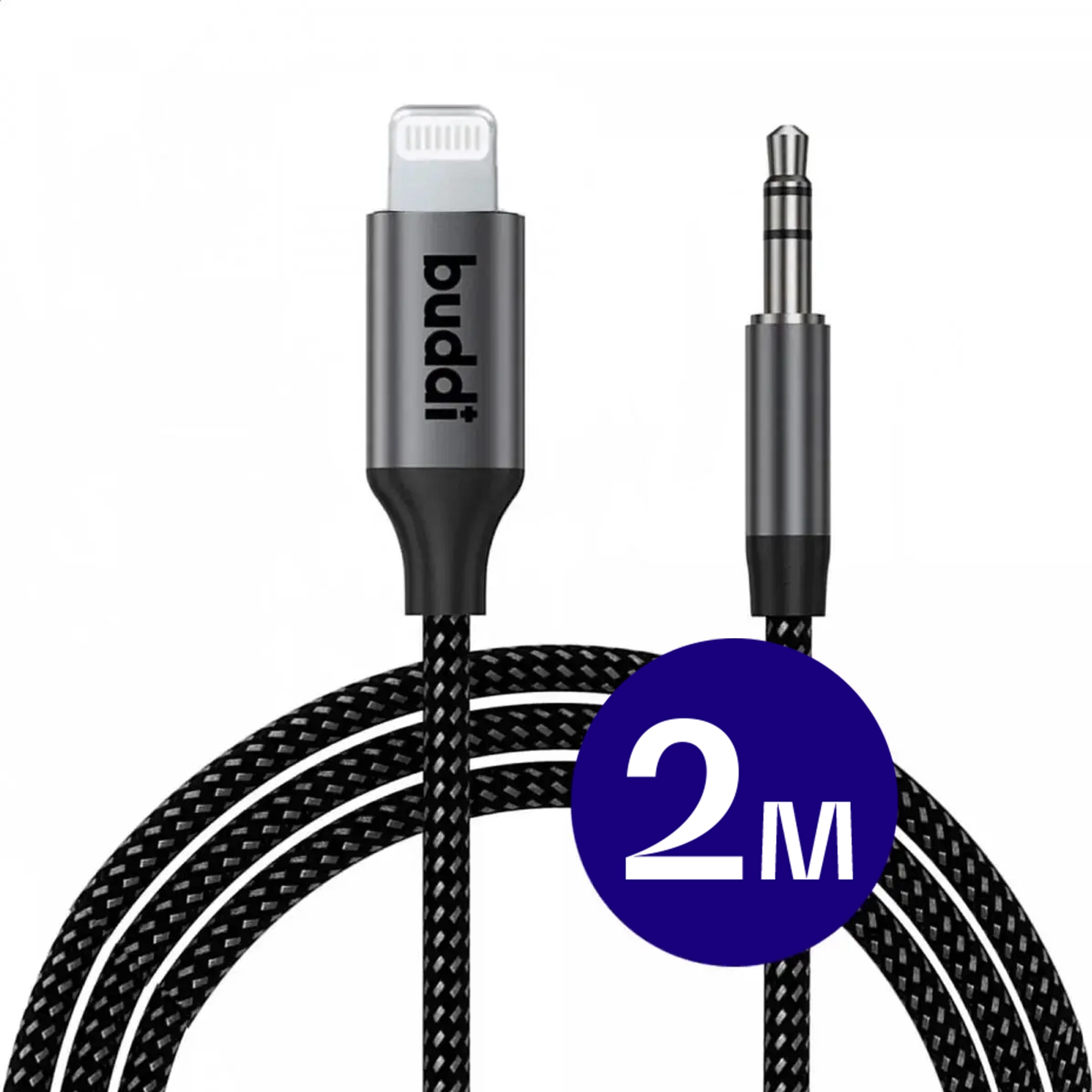 Buddi Flex Lightning naar 3.5mm Jack Aux Kabel 2M Zwart afbeelding 1