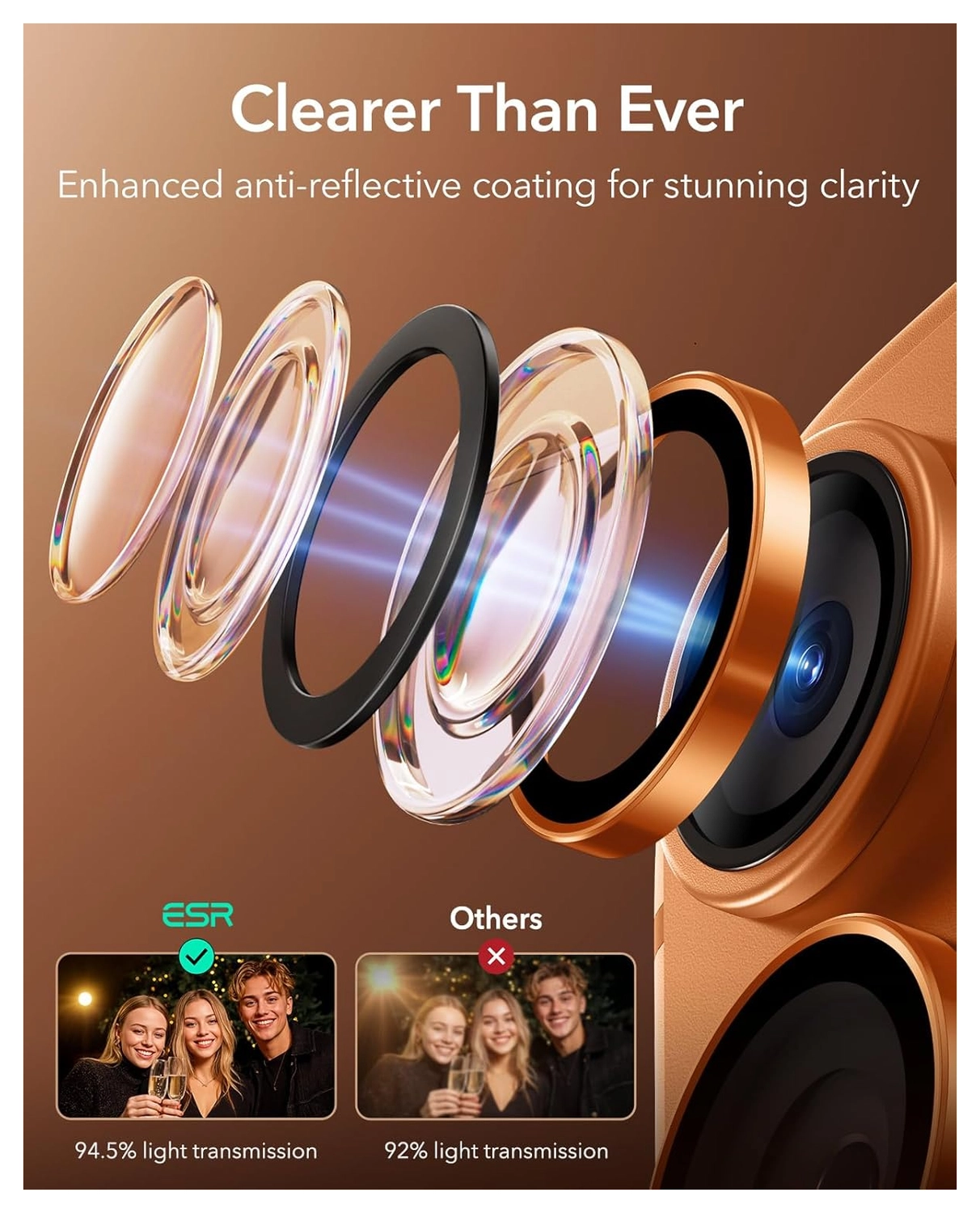 ESR Armorite iPhone 17 Pro (Max)/16 Pro (Max) Camera Lens Protector Oranje afbeelding 7