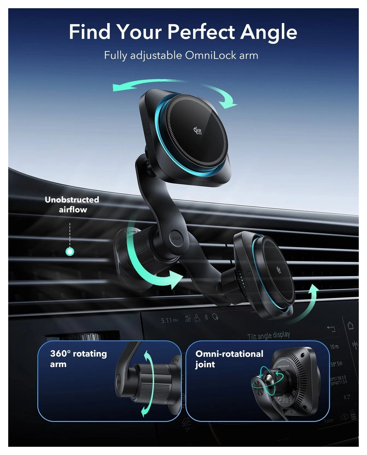 ESR OmniLock 25W MagSafe / Qi2 Telefoonhouder Ventilatierooster CryoBoost Zwart afbeelding 6