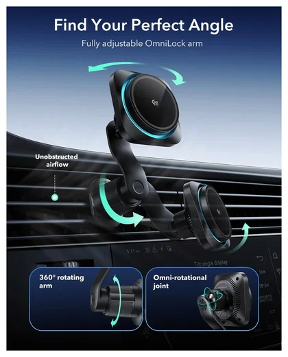 ESR OmniLock 25W MagSafe / Qi2 Telefoonhouder Ventilatierooster CryoBoost Zwart afbeelding 6