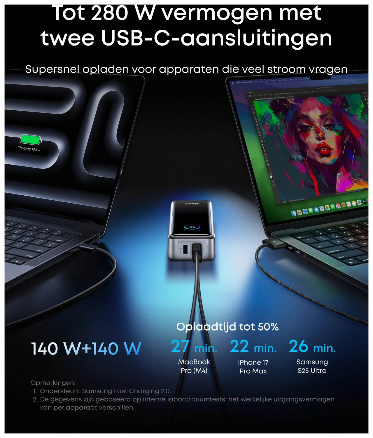 Anker Prime (300W) 26.250 mAh Powerbank Laptop/MacBook met 140W Snelladen Zilver afbeelding 5