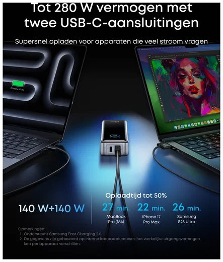 Anker Prime (300W) 26.250 mAh Powerbank Laptop/MacBook met 140W Snelladen Zilver afbeelding 5