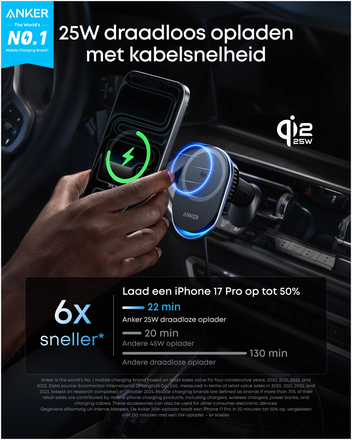 Anker Prime (25W) Qi2 Telefoonhouder Auto Ventilatierooster met MagSafe Opladen afbeelding 3