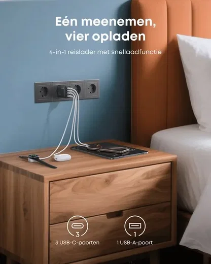 Anker Zolo (70W) GaN Snellader 3x USB-C / 1x USB-A  Fast Charge Adapter Zwart afbeelding 6