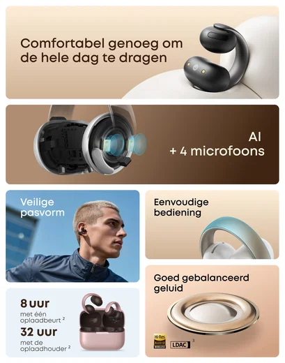 Anker Soundcore Aeroclip Open-Ear Oordopjes True Wireless Bluetooth Roze afbeelding 7