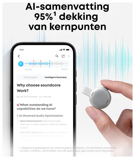 Anker SoundCore Work Compacte AI Voice Recorder met Transcriptie Wit afbeelding 4