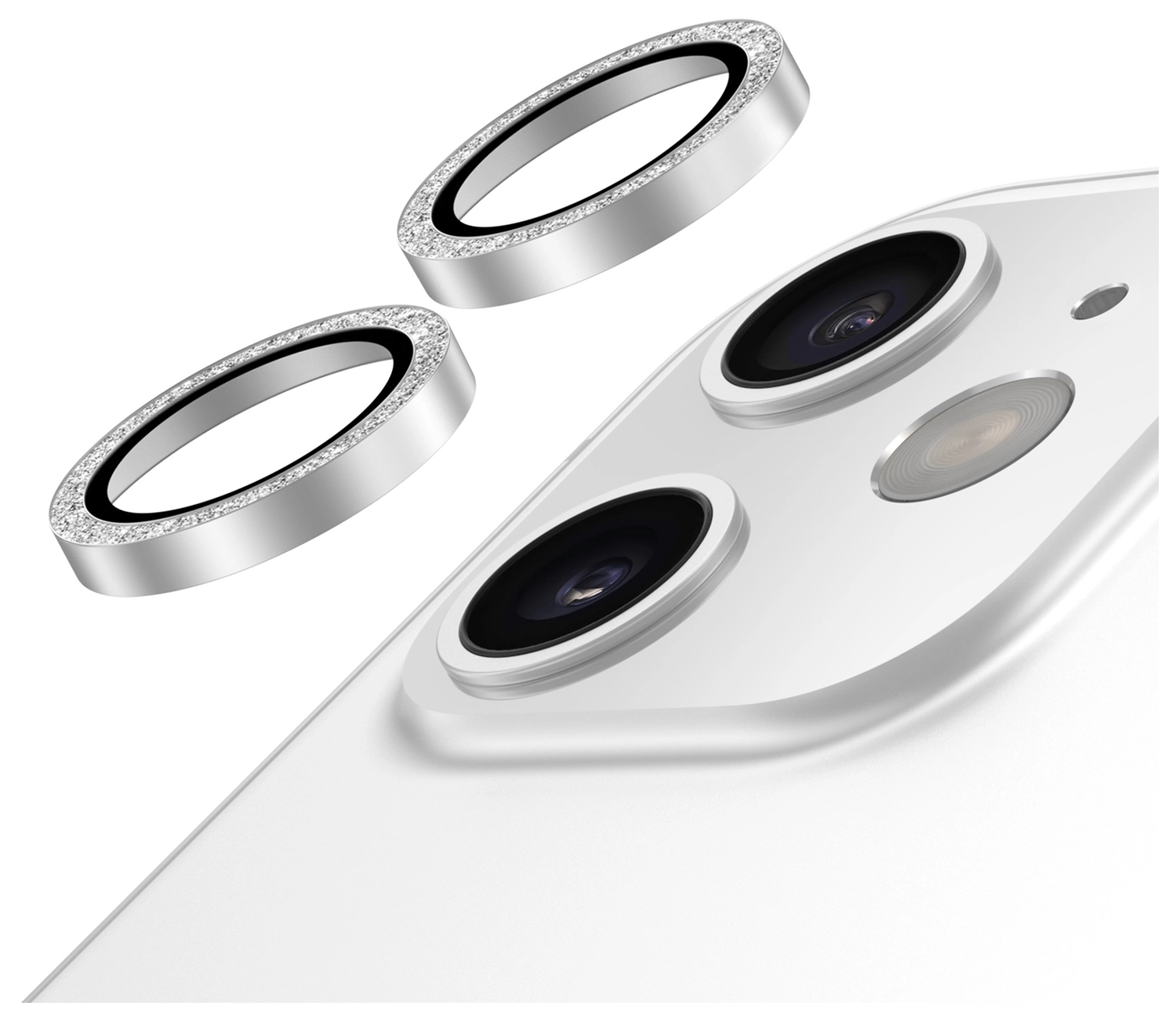 AVY Apple iPhone 12 / 12 Mini / 11 Camera Lens Protector Rings Glitter Zilver afbeelding 1