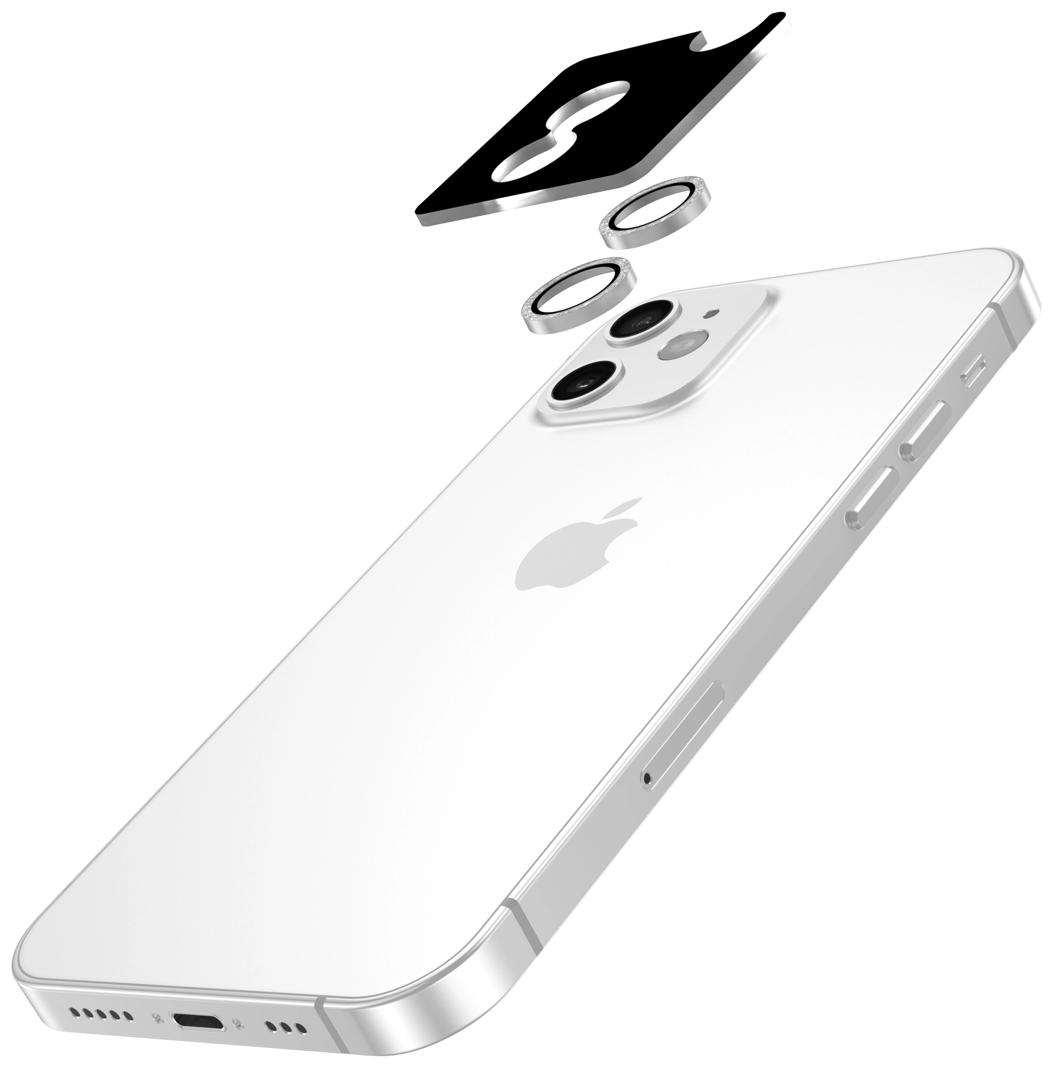 AVY Apple iPhone 12 / 12 Mini / 11 Camera Lens Protector Rings Glitter Zilver afbeelding 2