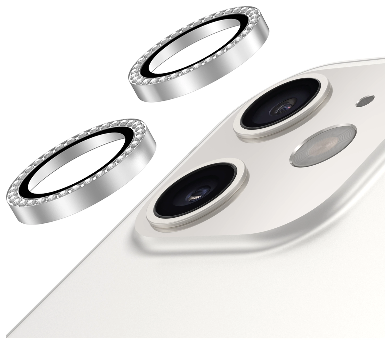 AVY Apple iPhone 12 / 12 Mini / 11 Camera Lens Protector Rings Diamant Zilver afbeelding 1