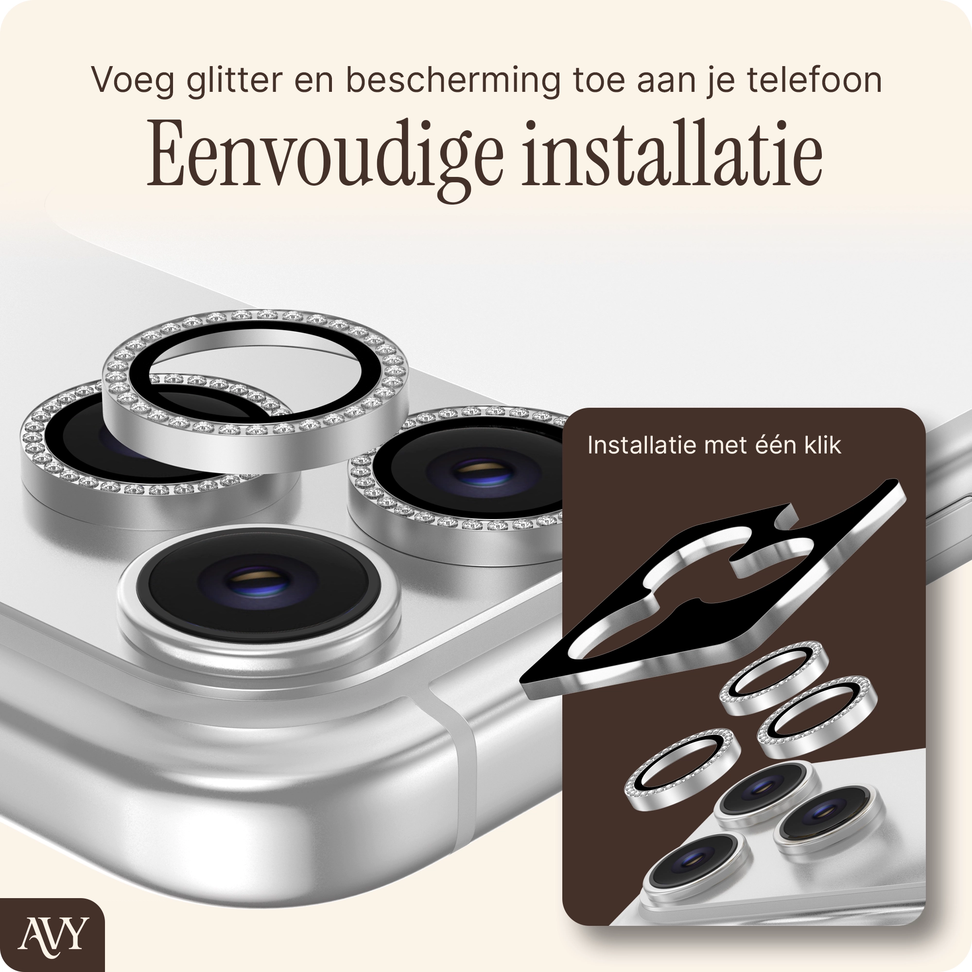AVY iPhone 12 Pro / 11 Pro / 11 Pro Max Camera Protector Rings Diamant Zilver afbeelding 4